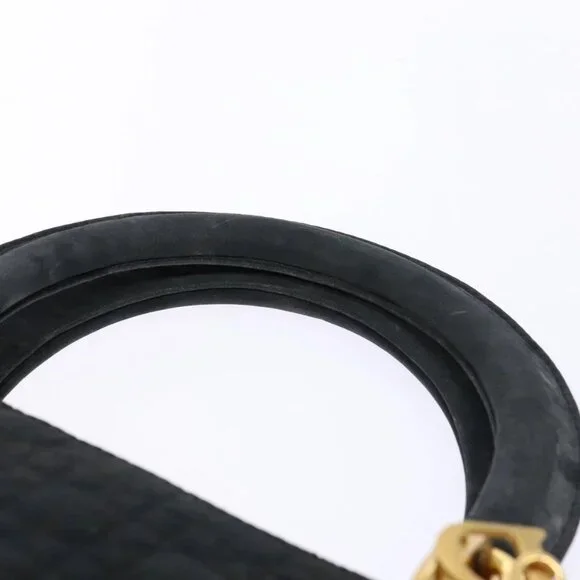 Christian Dior Lady Dior Canage Hand Bag Nylon Black Gold Auth ep10577